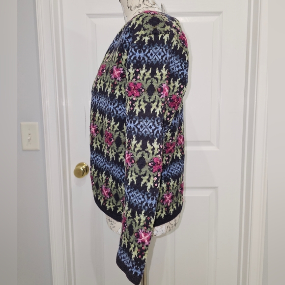 Vintage Talbots Navy Floral Knot Cardigan Sweater, Size SP - Picture 4 of 11